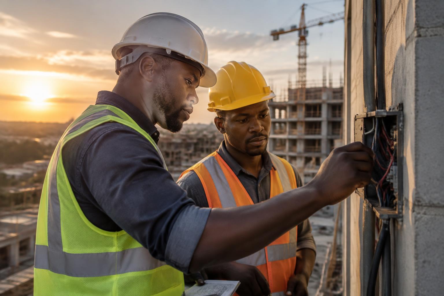 Site technicians inspecting electrical work